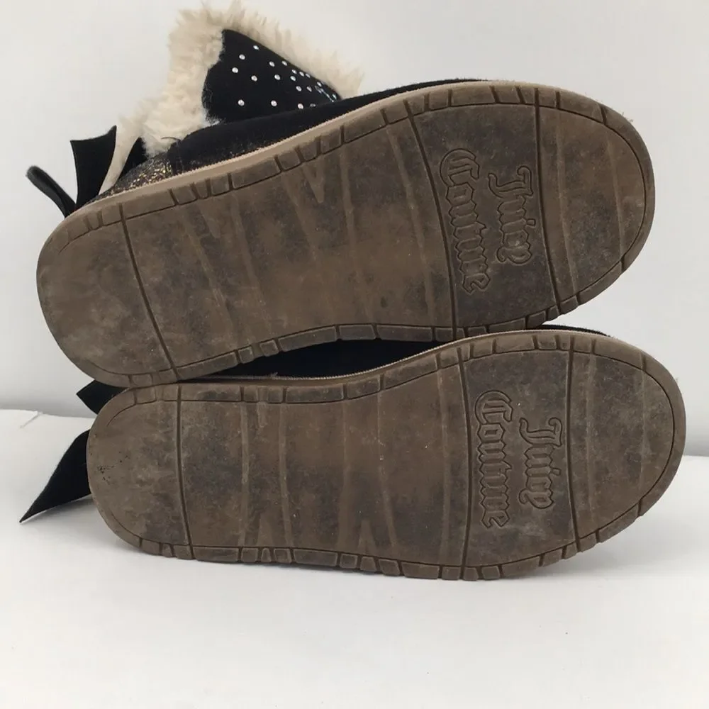 Juicy Couture Burbank Black Faux-Fur Trim Crystal-Embellished Winter Boots